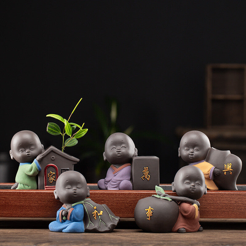 Chinese Family Yixing Purple Clay Monk Tea Pet Vase House Decor Kung Fu Tea Set