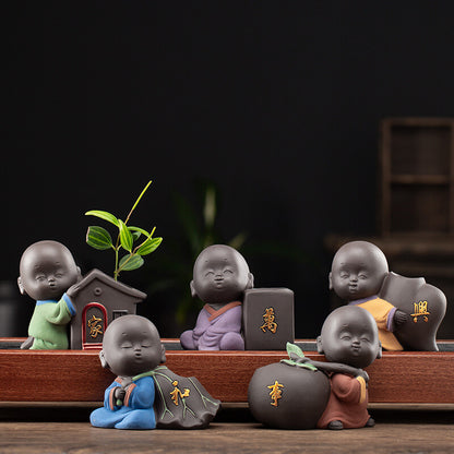 Chinese Family Yixing Purple Clay Monk Tea Pet Vase House Decor Kung Fu Tea Set