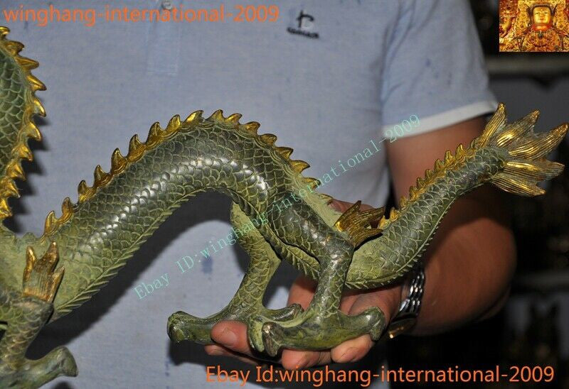 Old Chinese China Feng Shui Bronze Gilt Lucky Wealth Zodiac Animal Dragon Statue