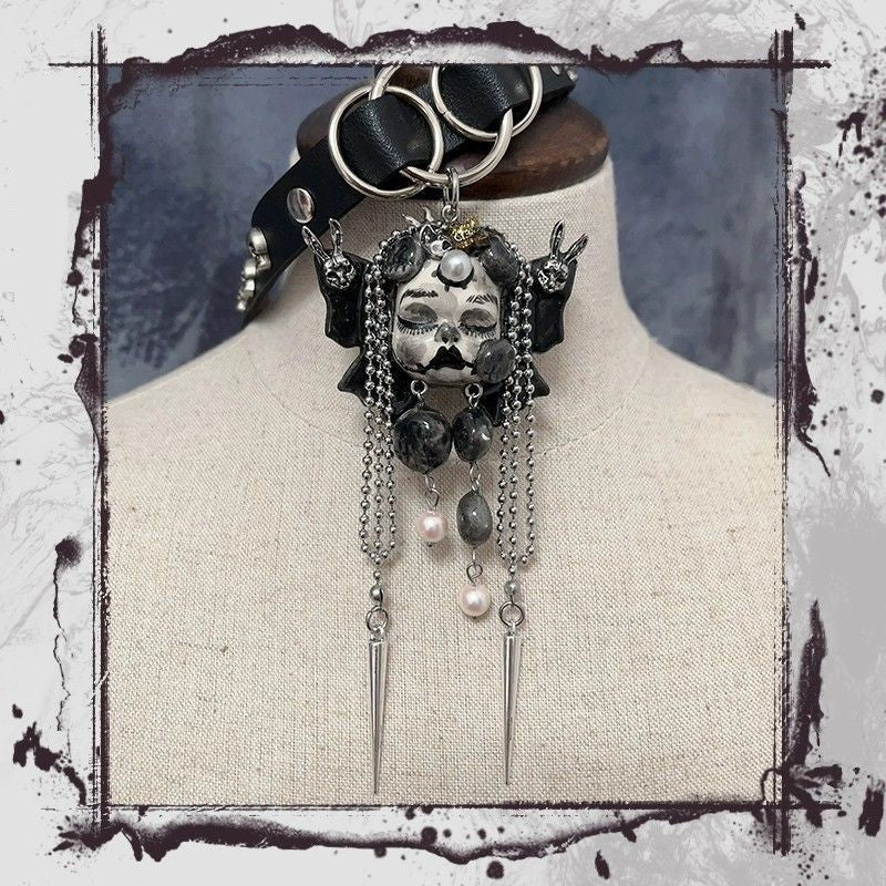 Original Gothic Dark Punk Butterfly Doll Choker Handmade Necklace