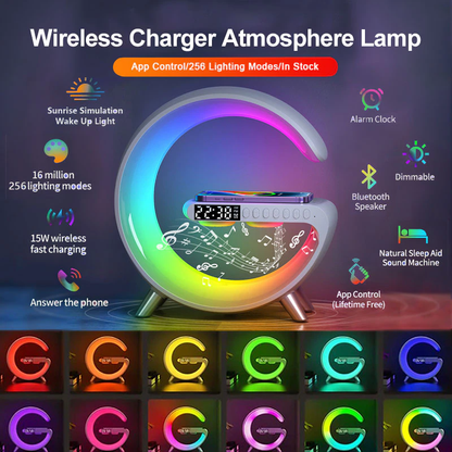 Multifunctional Wireless Charger Alarm Clock Speaker APP RGB Light Fast Charging