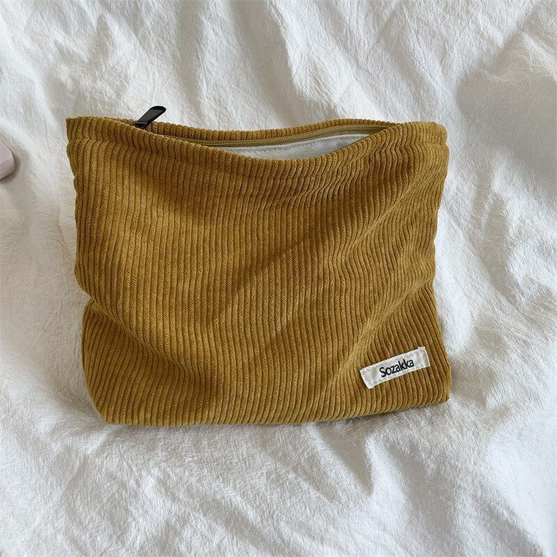 Corduroy Travel Cosmetic Bag Makeup Storage Purse Large Zipper Organizer Clutch