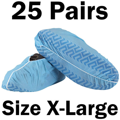 25 Pairs SIZE X-LARGE (US Shoe Sizes 11 to 15) Disposable Shoe Covers Non-Ski...