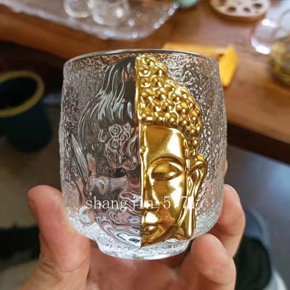 110ml Tibetan Buddhist Statue Glass Tea Cup Embossed Holy Water Decoration