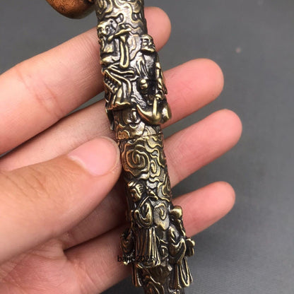 chinese antique old copper hand carved Eight immortals statue pipe smoking tool