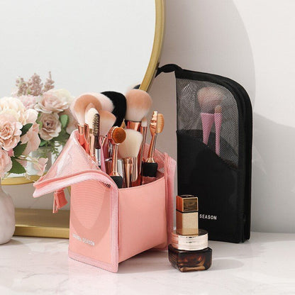 Cosmetic Bag Zipper Stand Makeup Bag Travel Holder Organizer Toiletry Purse Pink