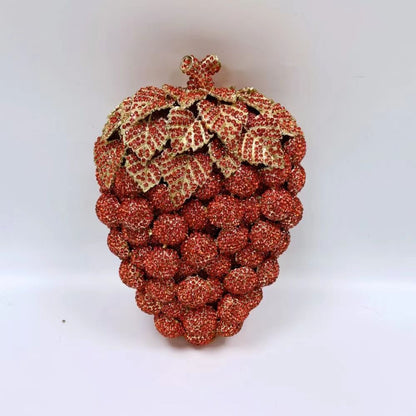 Dinner Bag Fruit Shaped Handbag Rhinestone Grape Purse Chains Strap 18*6*12 CM