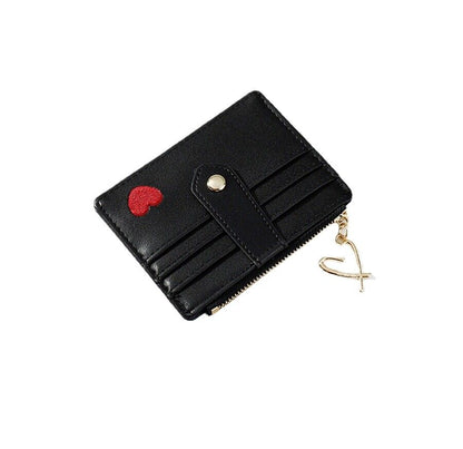 Fashion Heart Embroidered Female Wallet Leather Change Money Bag Multifunctional