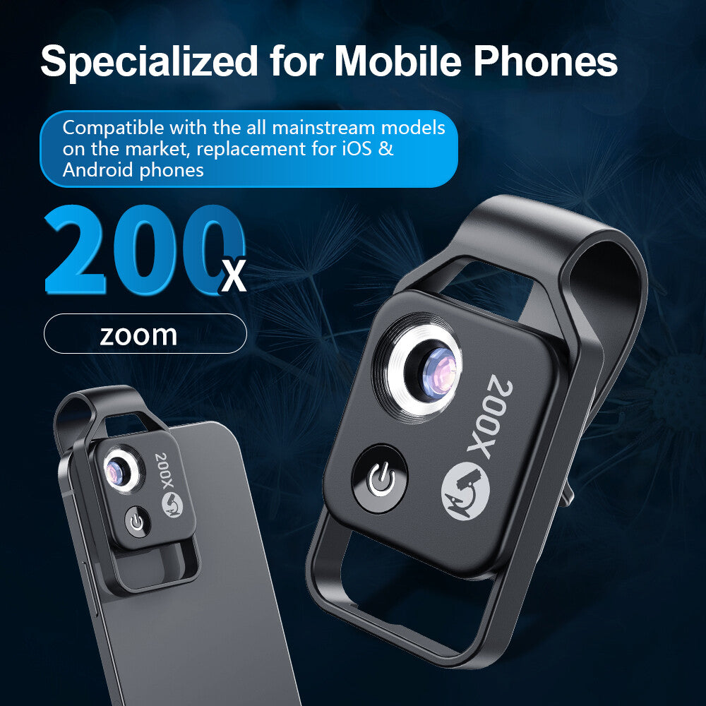 APEXEL 200X with CPL Phone Microscope with LED Light/Clip for IPhone and Android