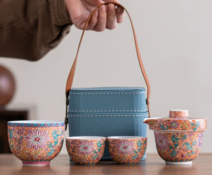 Jingdezhen Porcelain Tea Set With Portable Bag Ceramic Tea Pot Matching Tea Cups
