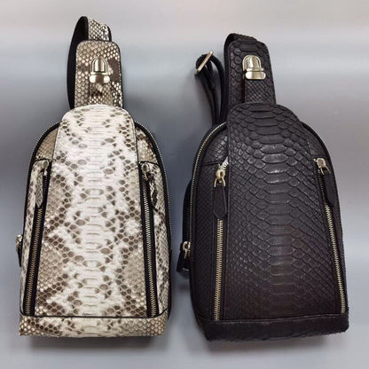 Handcrafted Python Skin Leather Crossbody Chest Bags Men's Luxury Sling Backpack