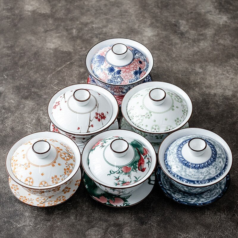 1pc 3.8" Chinese Blue and White Handmade Ceramic Teacup Travel Portable Gaiwan