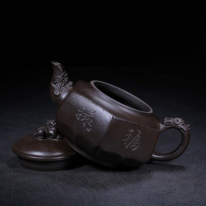 Chinese Yixing Zisha Clay Handmade Exquisite Teapot （六方 底款：金鼎商标）