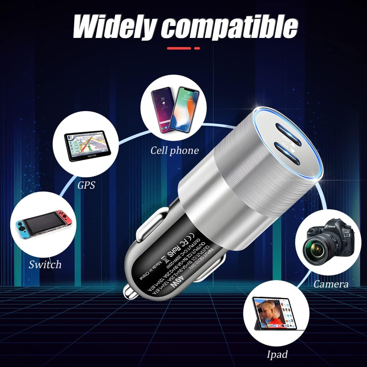 For iPhone iPad Android Samsung 40W Dual USB Type-C Fast Car Charger Adapter LOT