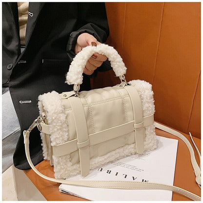 Lambswool Quilted Women Handbags Shoulder Bags Pu Leather Padded Crossbody Bag