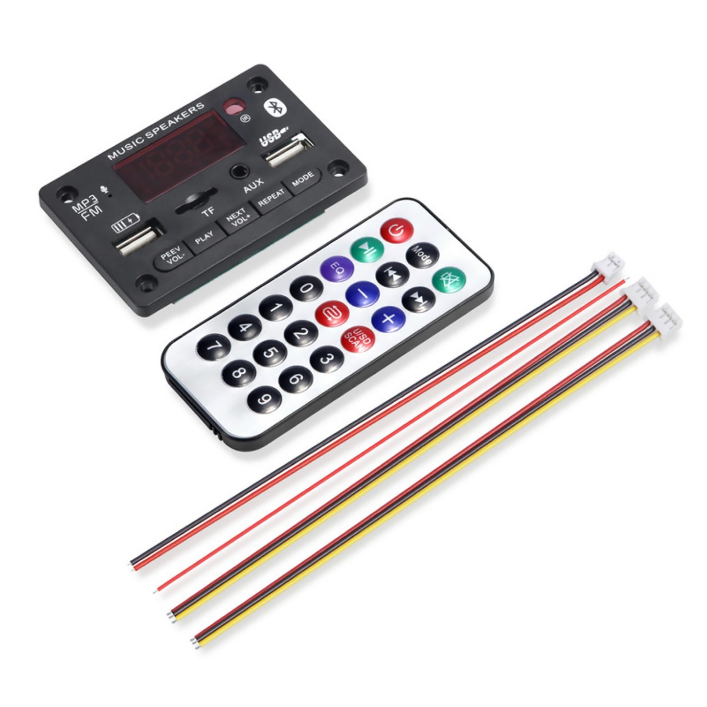 FM Bluetooth Car Audio MP3 Decoder Board With Remote Control & 4* Cable Core