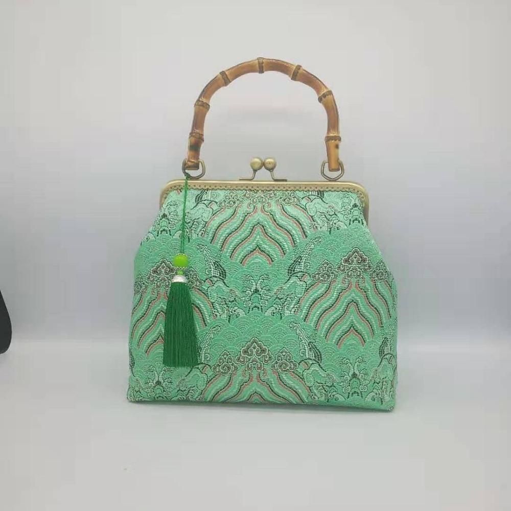 Lock Shell Bags Wood Vintage Flowers Chain Shoulder Crossbody Bag Tote Handbag