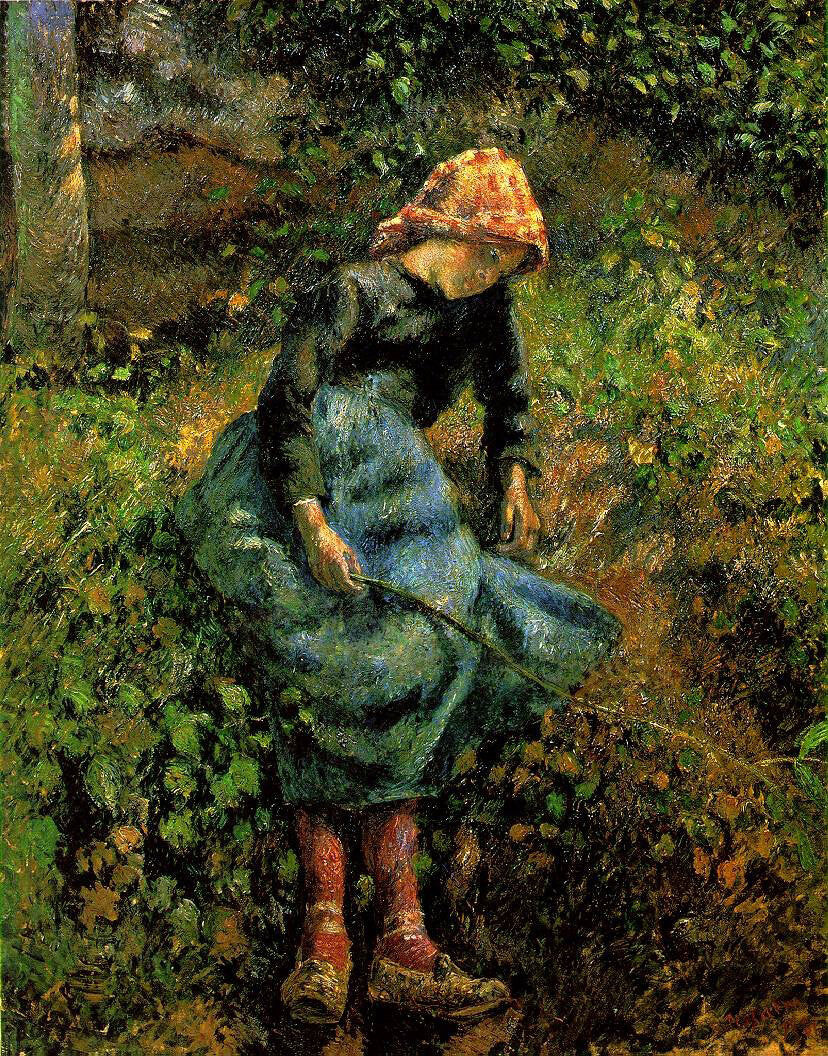 Dream-art Oil painting impression beautiful Girl-with-a-Stick-Camille-Pissarro