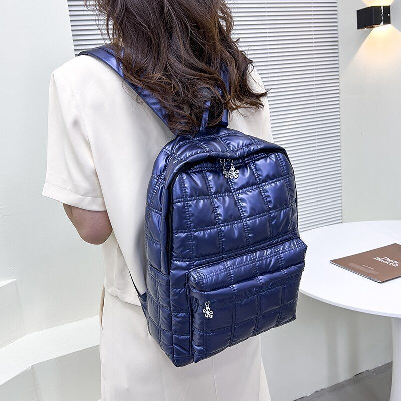 Plaid Backpack Light Casual Bags Women School Back Bags 27*38*10 CM Silver/Gold