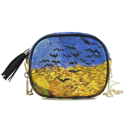 Small Shoulder Bag Retro Synthetic Leather Oil Painting Handbag Purse Crossbody