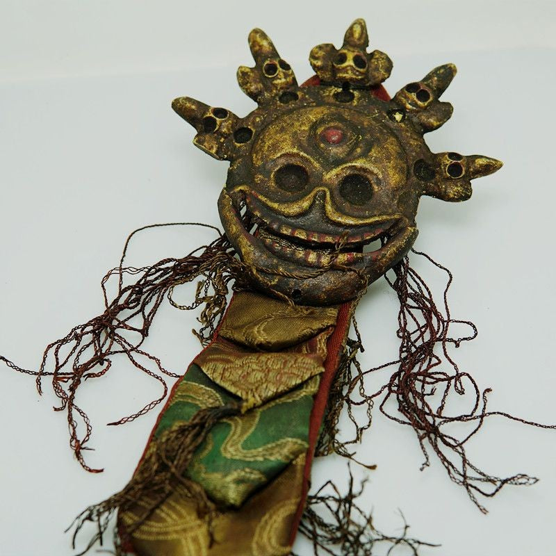 New Brass Citipati Skull Pendant Nepal Handmade Ritual Prayer Flag Decor