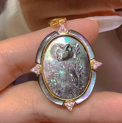 925 sterling silver Agate jewelry Pendant mermaid Shell 2 face vintage Cameo new