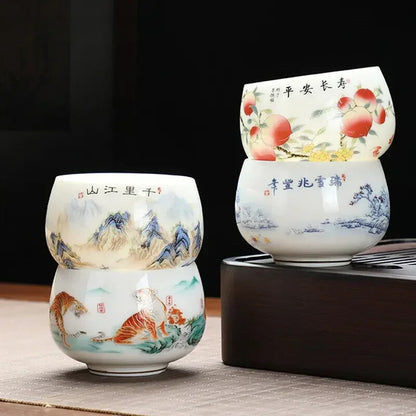 Lamb Fat Jade White Porcelain Tea Cup Handmade Portable Ceramic Teacup Tea Set