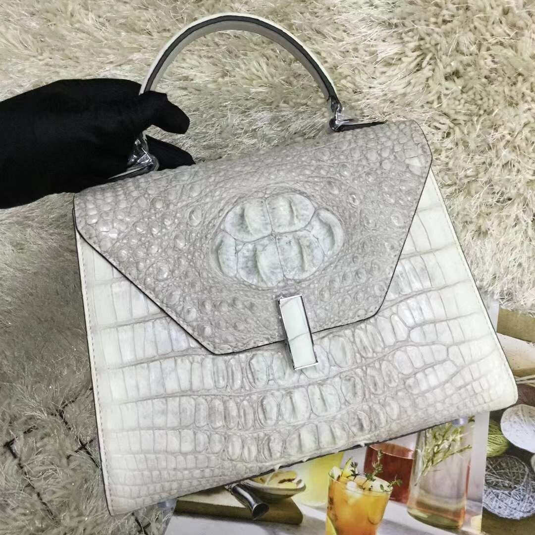 Women's Genuine Crocodile Skin handbags, Alligator Leather Shoulder Bag White