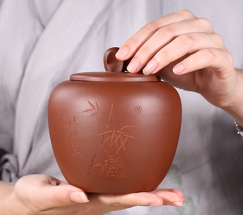 True Yixing Zisha Tea Caddy Bamboo Carved Sealed Tea Canister With Lid Small New