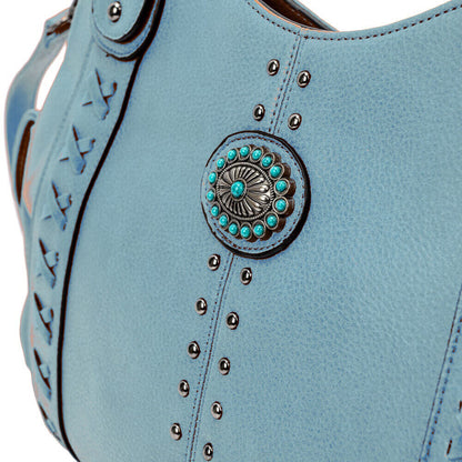 2x/set Concealed Women Shoulder Handbag Bag Turquoise Concho Stud Stitch Purse