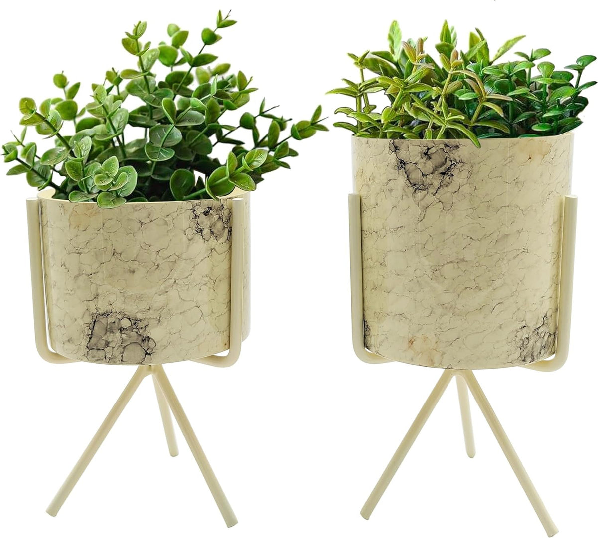 Mini 20 Ounce & 30 Ounce Off-White Marbled Tabletop Indoor Planters with Stands
