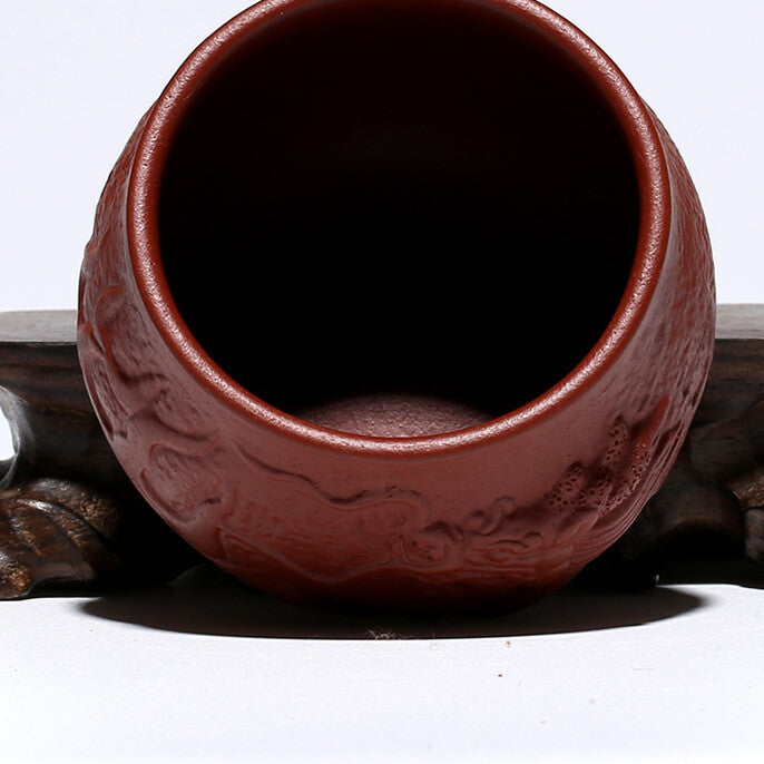 Handmade Tea Cup Dragon Carved Relief Authentic Yixing Zisha Master Cup Of Tea