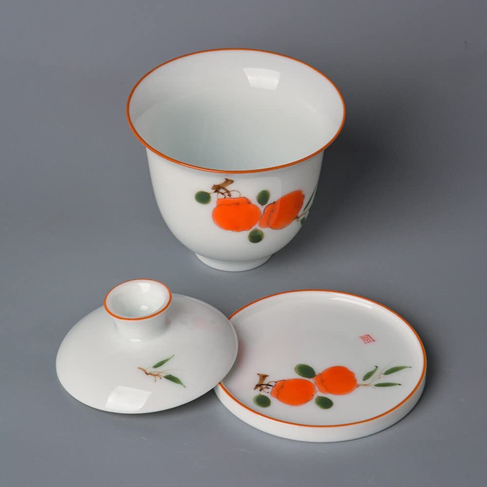 100ml Hand Painted Persimmon Pattern Gaiwan Teacup Porcelain Tea Bowl Tea Set