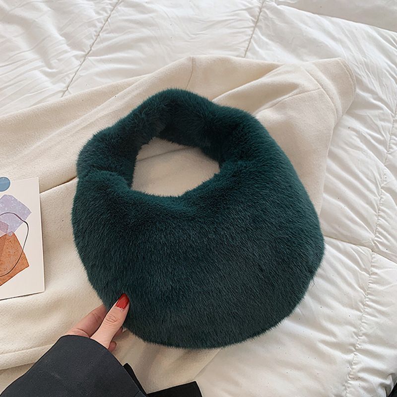 Small Half Moon Bag Warm Plush Bags Furry Short Handle Clutch Cute Handbag Purse