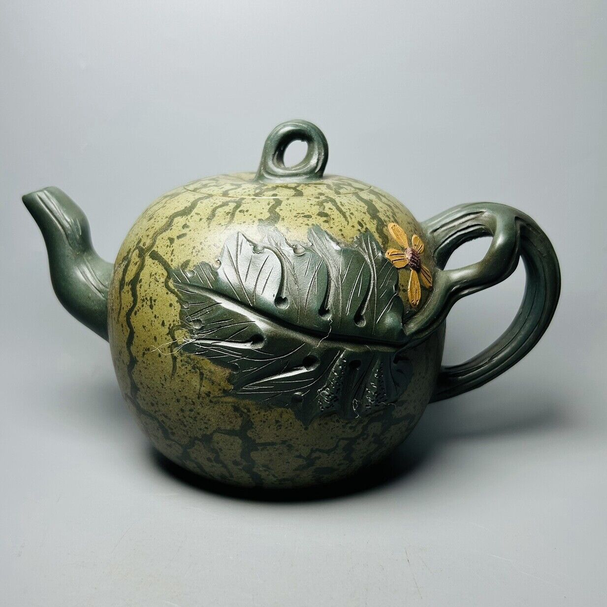 Vintage Chinese Yixing Purple Clay Teapot Zisha Ceramic Watermelon Teaware Large