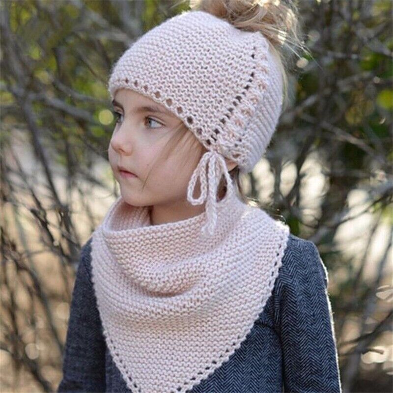 Cute Animals Style Girls Hats Scarf Set Winter Kids Knitting Hat Neckerchief