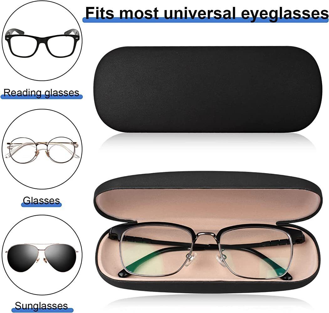 NEW Clam Shell Hard Eyeglasses PU Glasses Case Black w/Microfiber Cleaning Cloth