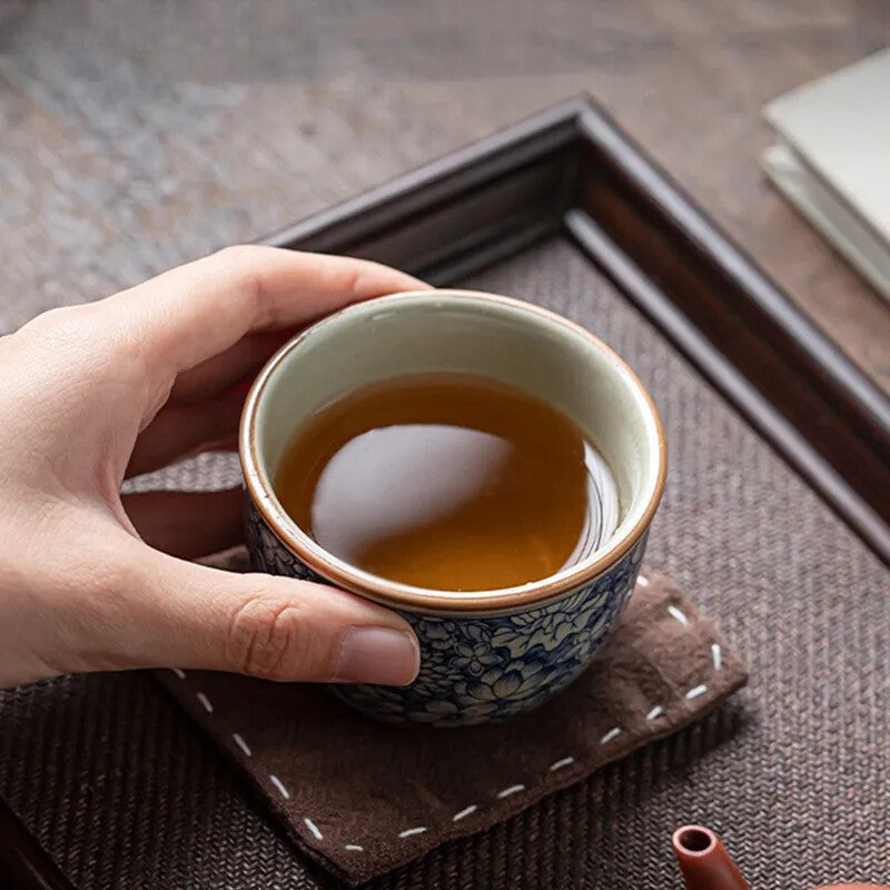 Ceramic Tea Cups Handmade Blue and White Porcelain Chinese Custom Tea Set