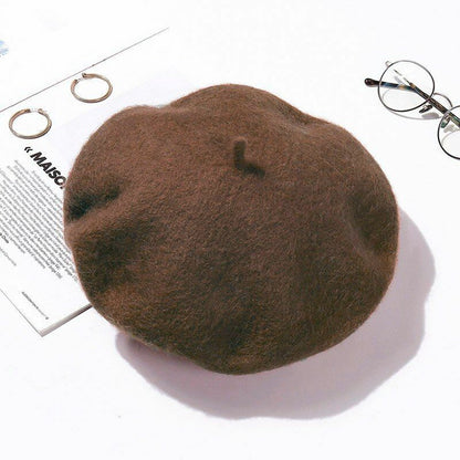 Wool Beret Hats Women Pure Felt British Style Solid Color Slouchy Winter Female
