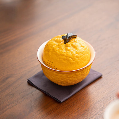 Handmade Ceramic Pottery Tea Bowl Cups Pigmented Orange Shape Chinese Teaware