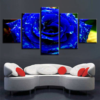 Blue Fresh Rose Flower Canvas Prints Painting Wall Art Home Decor Picture 5PCS