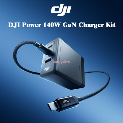 DJI Power 140W GaN Charger Kit–OLED Display Cable,PD 3.1, 3‑Port,For MacBook/DJI