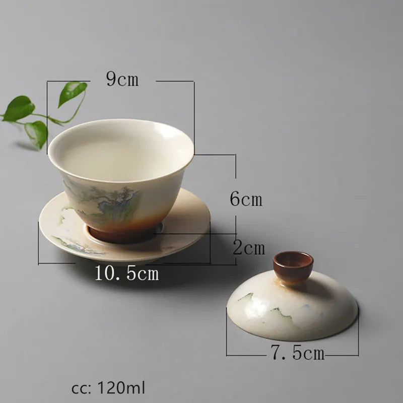 Chinese Gaiwan Ceramic Tea Bowl Creative Handmade Tea Infuser Household Tea Set