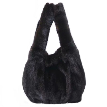 Womens Real Fur Handbag Full-pelt Mink Fur Tote Bag Genuine Sheep Leather Bottom