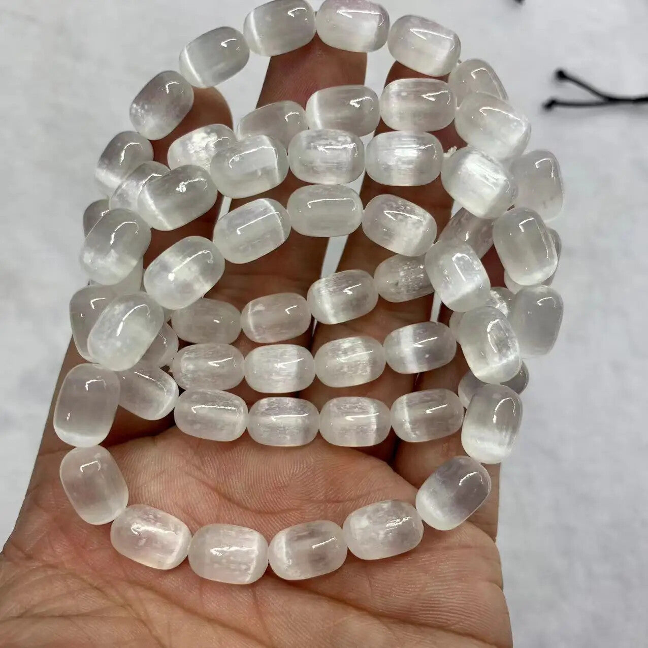1pc Natural White Calcite Selenite Stone Beads Cat Eye Gemstone Energy Stone