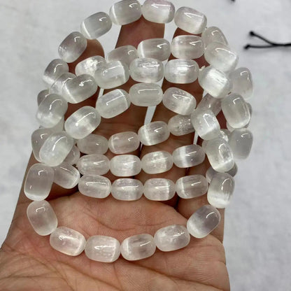 1pc Natural White Calcite Selenite Stone Beads Cat Eye Gemstone Energy Stone