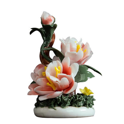 Handmade Peony Ceramic Tea Pet 8cm 3.2in Kung Fu Tea Set Tea Room Decoration