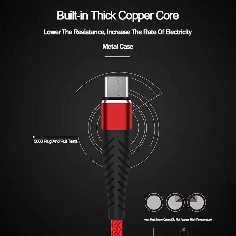 Heavy Duty Micro USB Fast Charger Data Cable Cord For Samsung LOT Android HTC LG