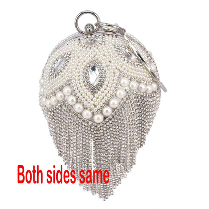 Golden Silver Beaded Ball Evening Shoulder Bag Wedding Party Handbag Crystal Bag