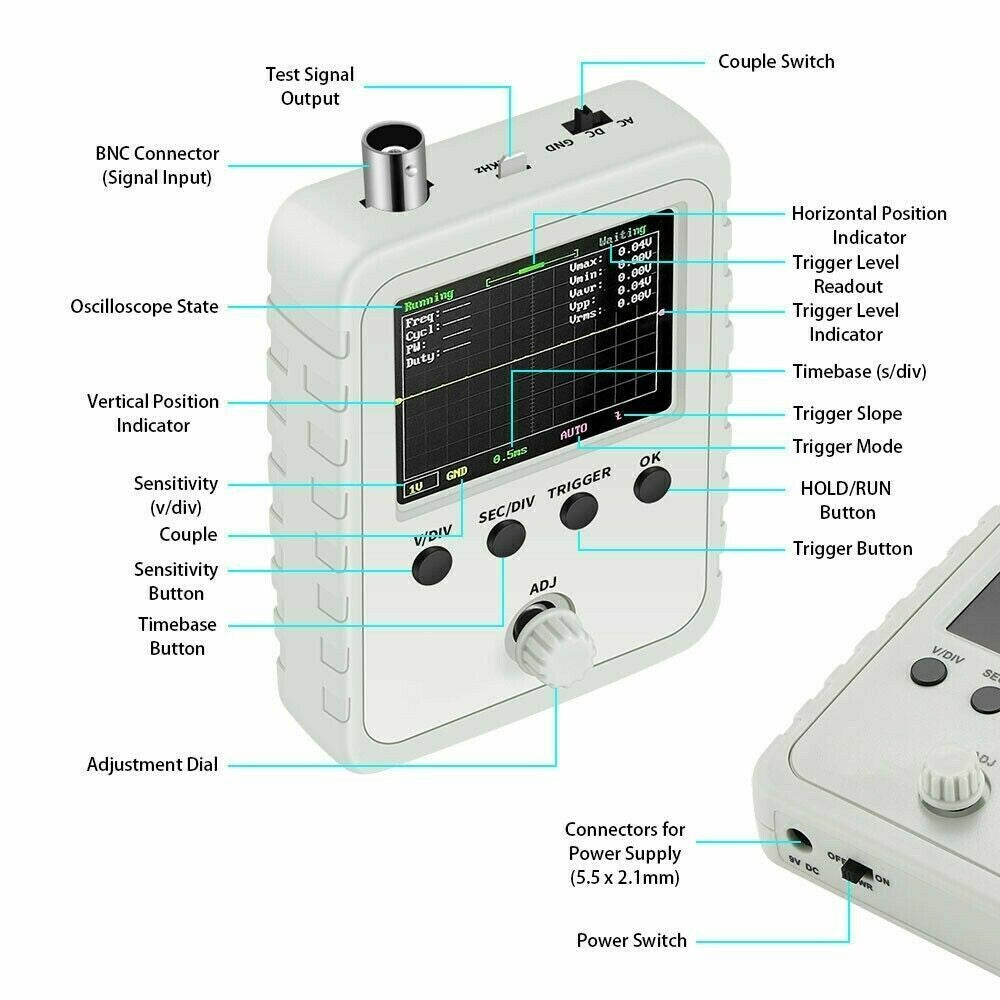 Full Assembled DSO150 Digital Oscilloscope 2.4" LCD Display With Test Clip Power